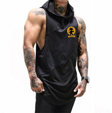 Brand Clothing Bodybuilding Cartoon Fitness Mens Gym Hooded Tank Top Vest Stringer Sportswear Cotton Sleeveless Shirt Hoodie