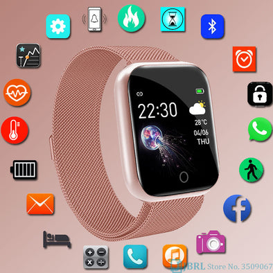 Moda de aço inoxidável relógio inteligente mulher masculina eletrônica esporte relógio de pulso para android ios quadrado relógio inteligente horas